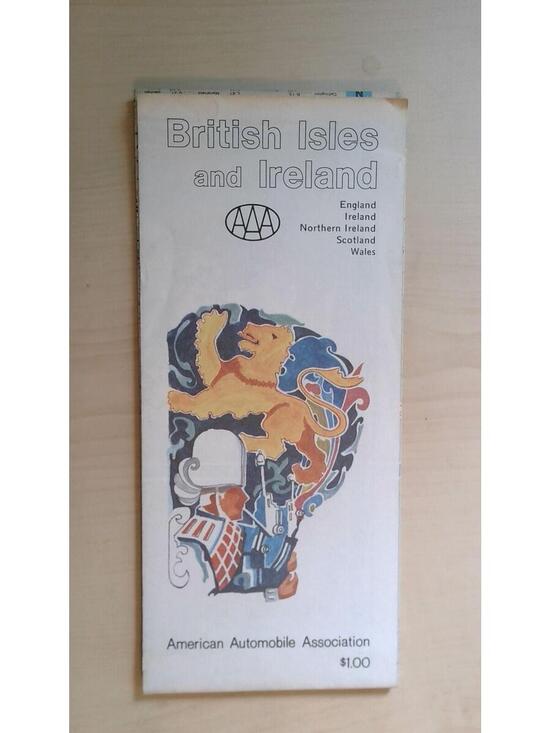 Vintage AAA British Isles & Ireland Road Map England Scotland Wales Northern
